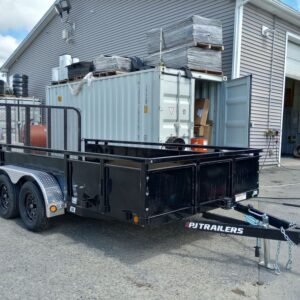 2024 PJ Trailers 7x14 7K Powder Coated Open Utility w/Rear Ramp Gate, Solid Metal Side Walls